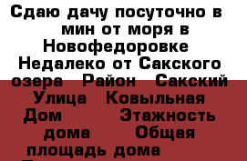Сдаю дачу посуточно в 10 мин.от моря в Новофедоровке. Недалеко от Сакского озера › Район ­ Сакский › Улица ­ Ковыльная › Дом ­ 152 › Этажность дома ­ 1 › Общая площадь дома ­ 150 › Площадь участка ­ 8 › Цена ­ 1 200 - Все города Недвижимость » Дома, коттеджи, дачи аренда   . Ставропольский край